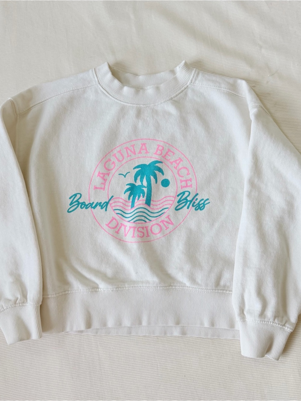Zara Girls Sweatshirt Longsleeve Laguna Beach Palm Trees White 8-9